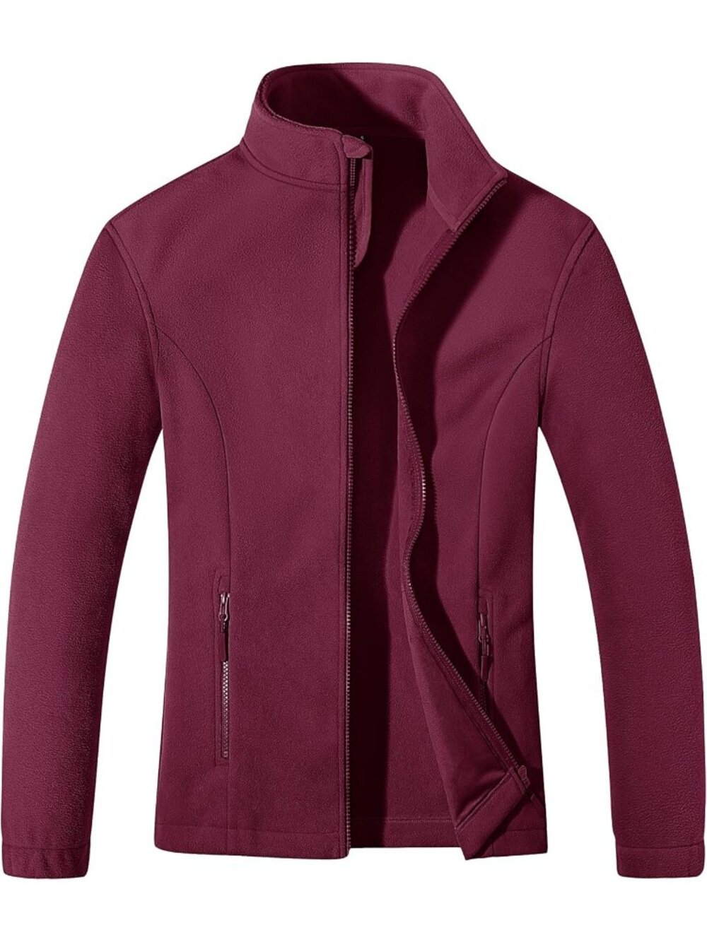 Women Wine Red Soft Warm Polar Fleece Full-Zip Jacket Zip Up Pockets Winter Jack